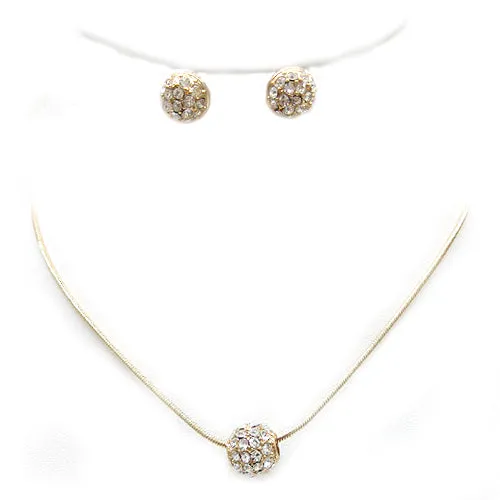Gold Pave Crystal Ball Pendant Necklace And Earrings Set #HNN E3155-GLD/CRY (RF17/RE17)