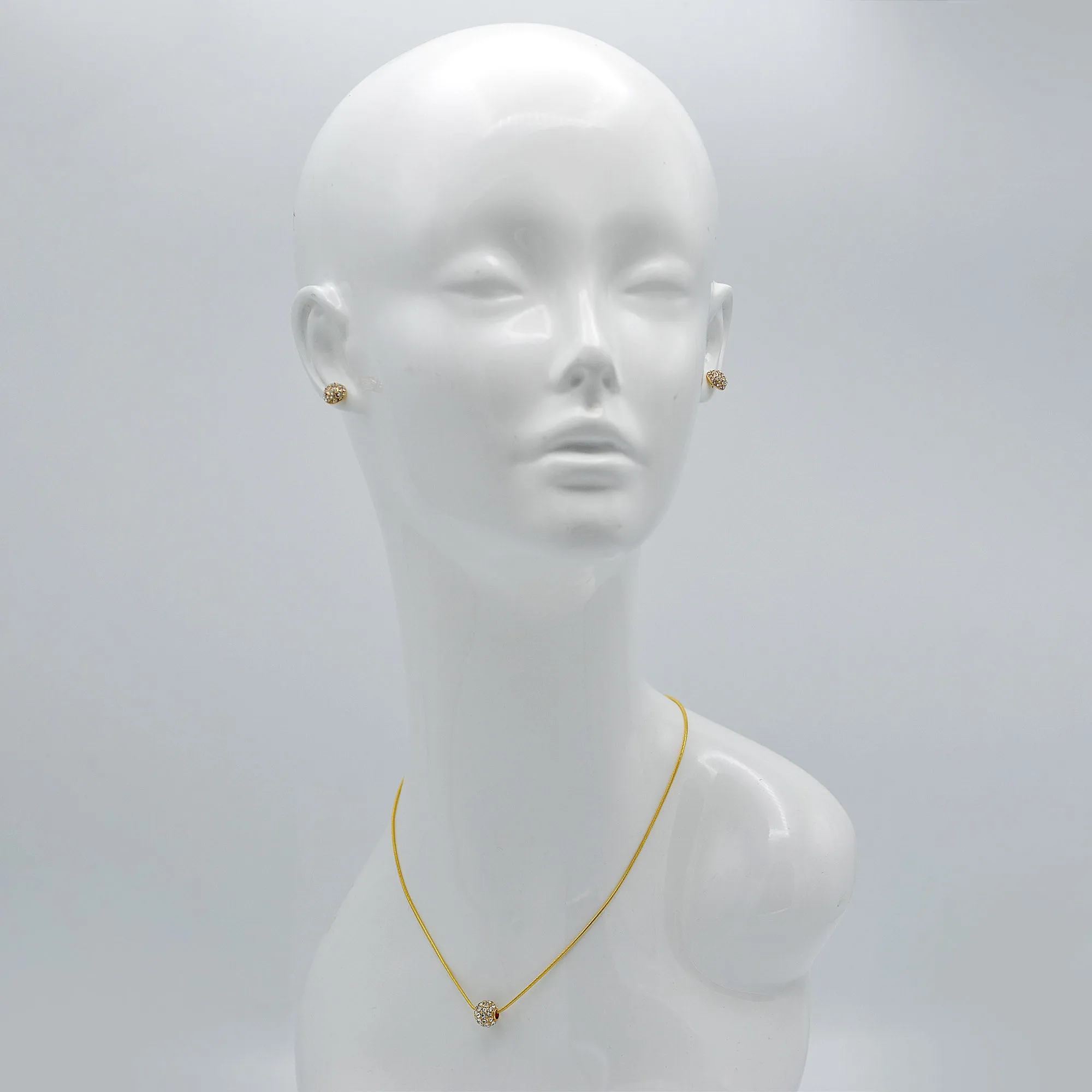 Gold Pave Crystal Ball Pendant Necklace And Earrings Set #HNN E3155-GLD/CRY (RF17/RE17)
