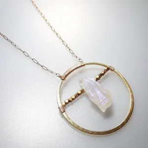 Gold Sun/Silver Moon Necklace with Faceted Beads :: Angel Aura Grotado Quartz