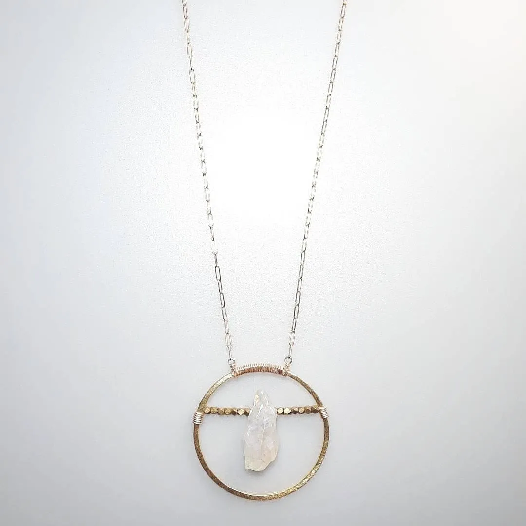 Gold Sun/Silver Moon Necklace with Faceted Beads :: Angel Aura Grotado Quartz
