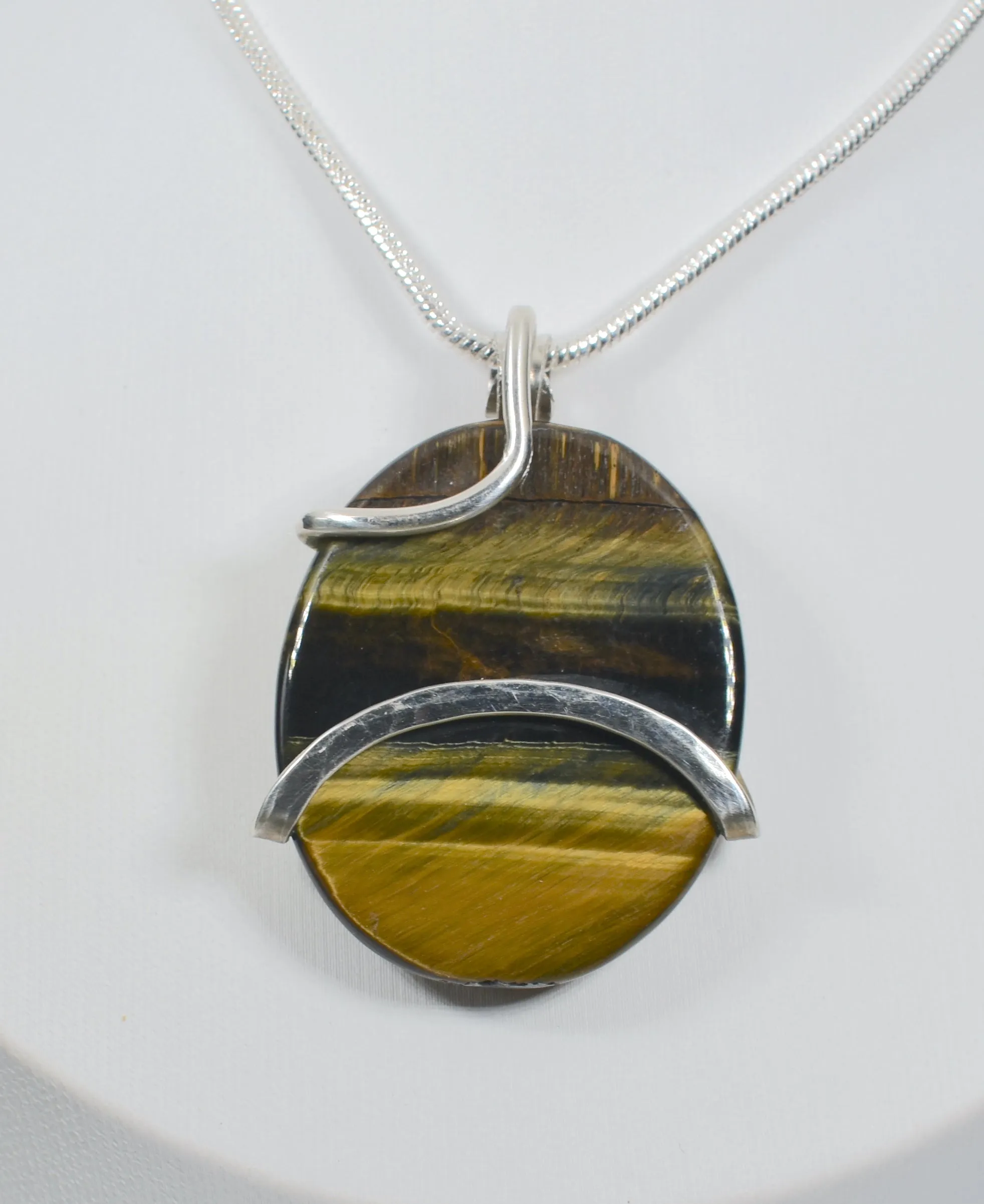 Gold Tiger Eye Handmade Stone Pendant Wrapped in Silver