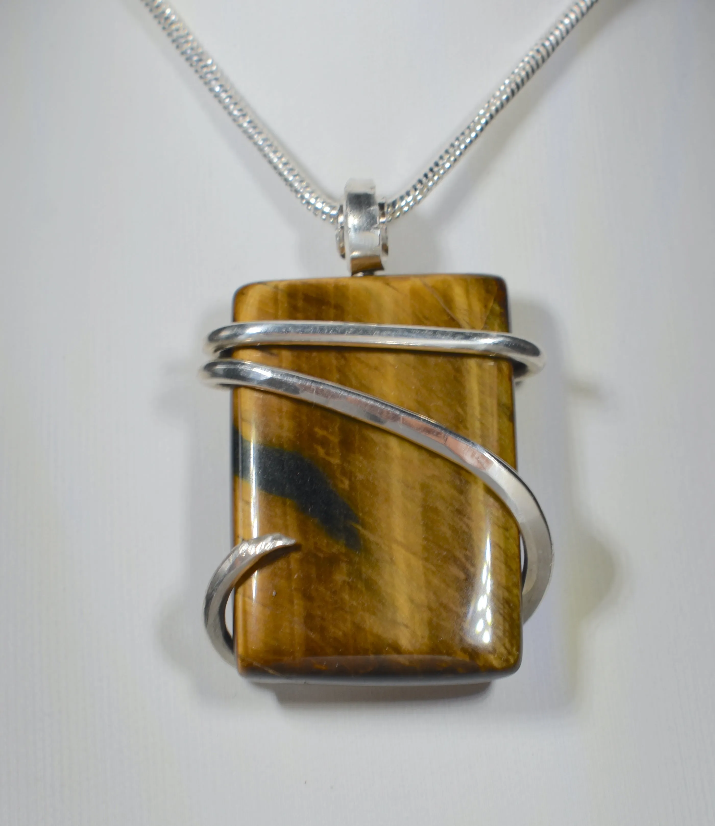 Gold Tiger Eye Handmade Stone Pendant Wrapped in Silver