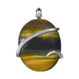 Gold Tiger Eye Handmade Stone Pendant Wrapped in Silver
