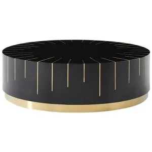 Gold Trim Black Round Coffee Table