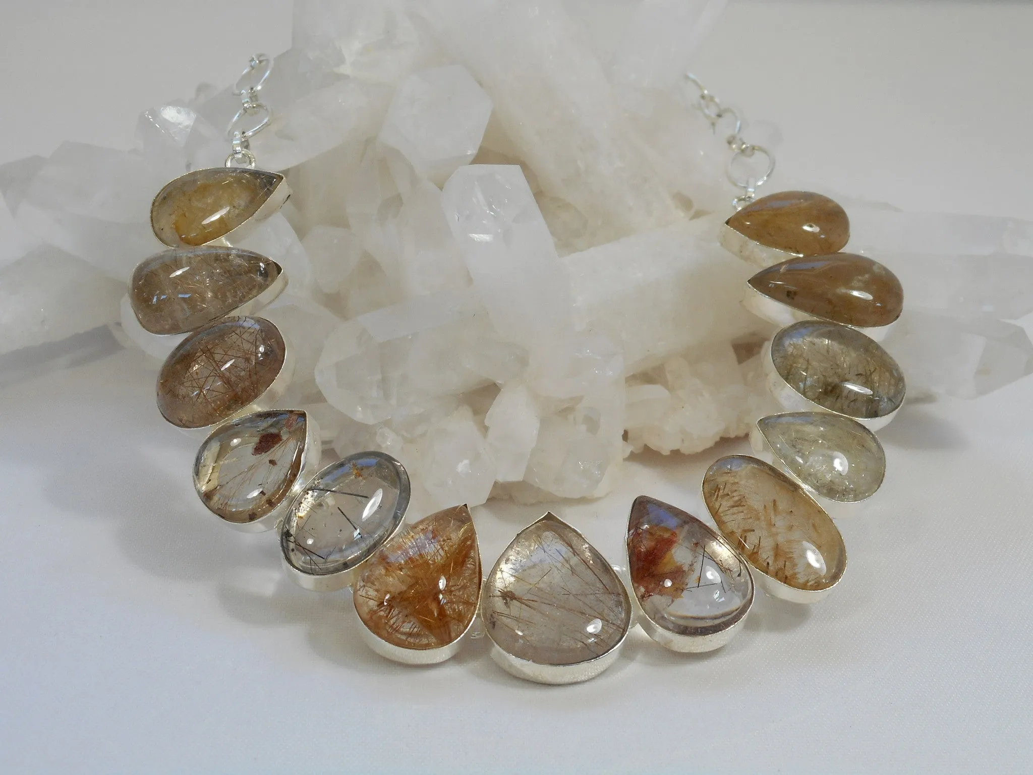 Golden Rutilated Quartz Crystal Gemstones Necklace 1