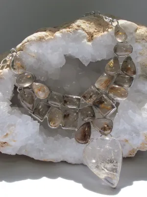 Golden Rutilated Quartz Crystal Gemstones Necklace 2