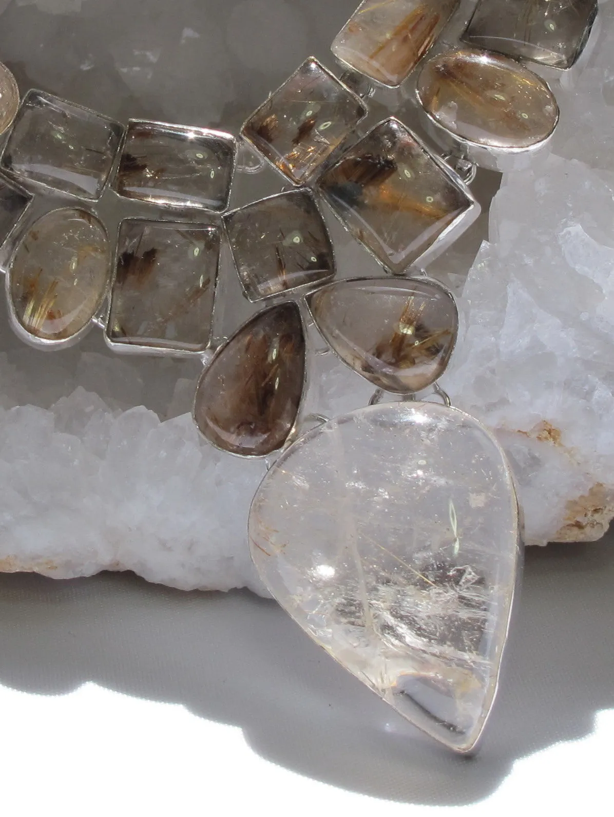 Golden Rutilated Quartz Crystal Gemstones Necklace 2