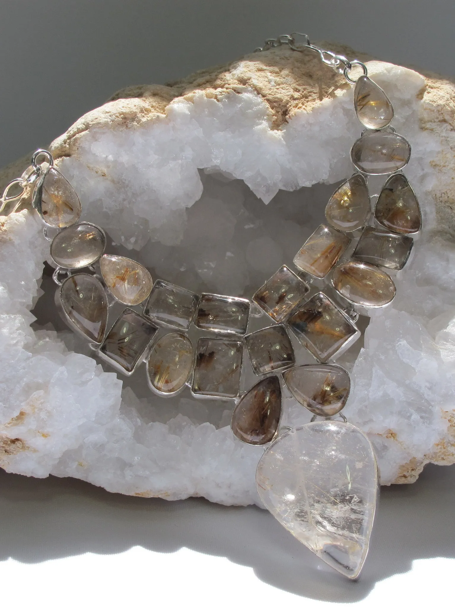 Golden Rutilated Quartz Crystal Gemstones Necklace 2