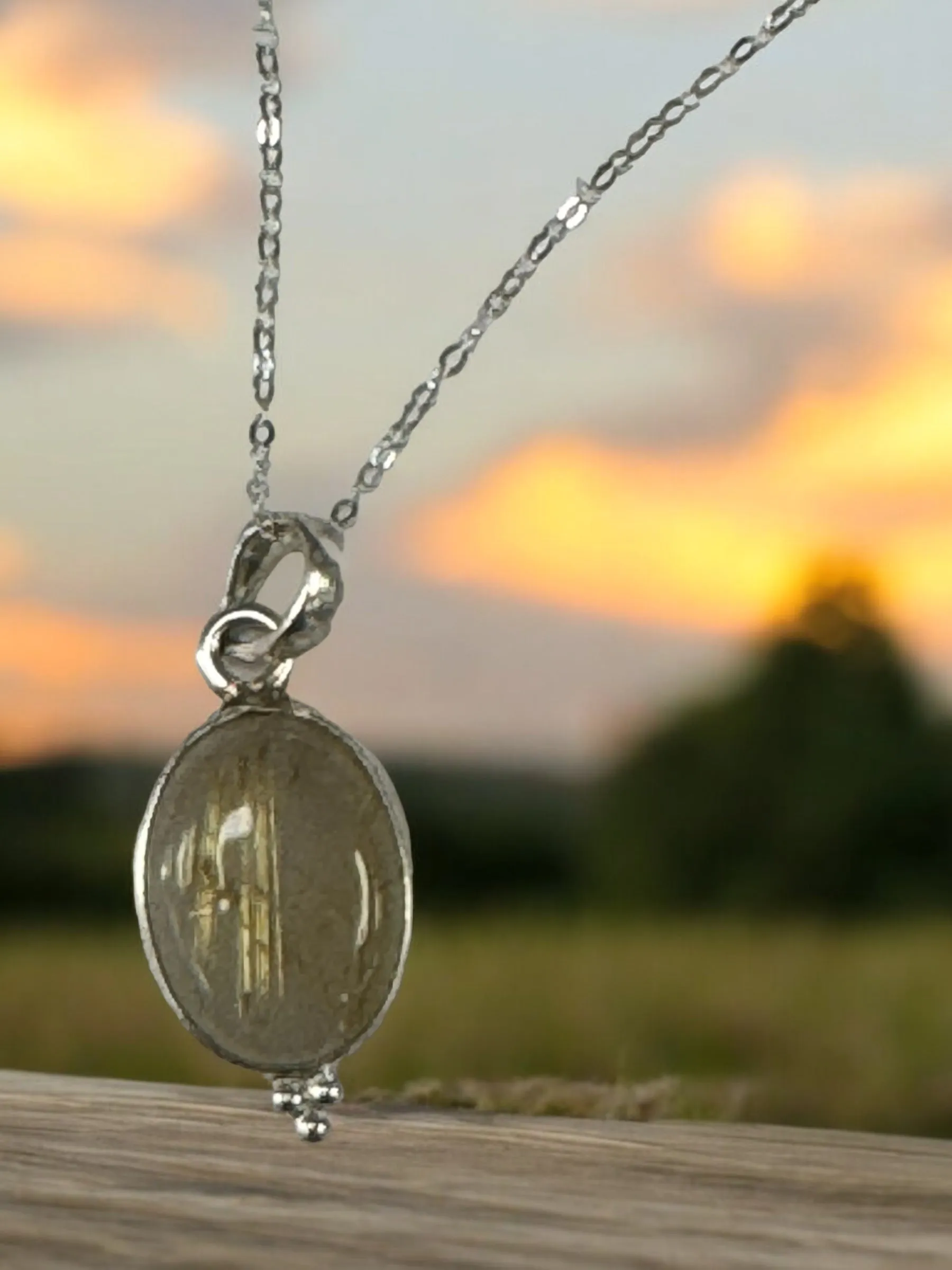 Golden Rutilated Quartz Necklace, Gold Rutile Quartz Pendant
