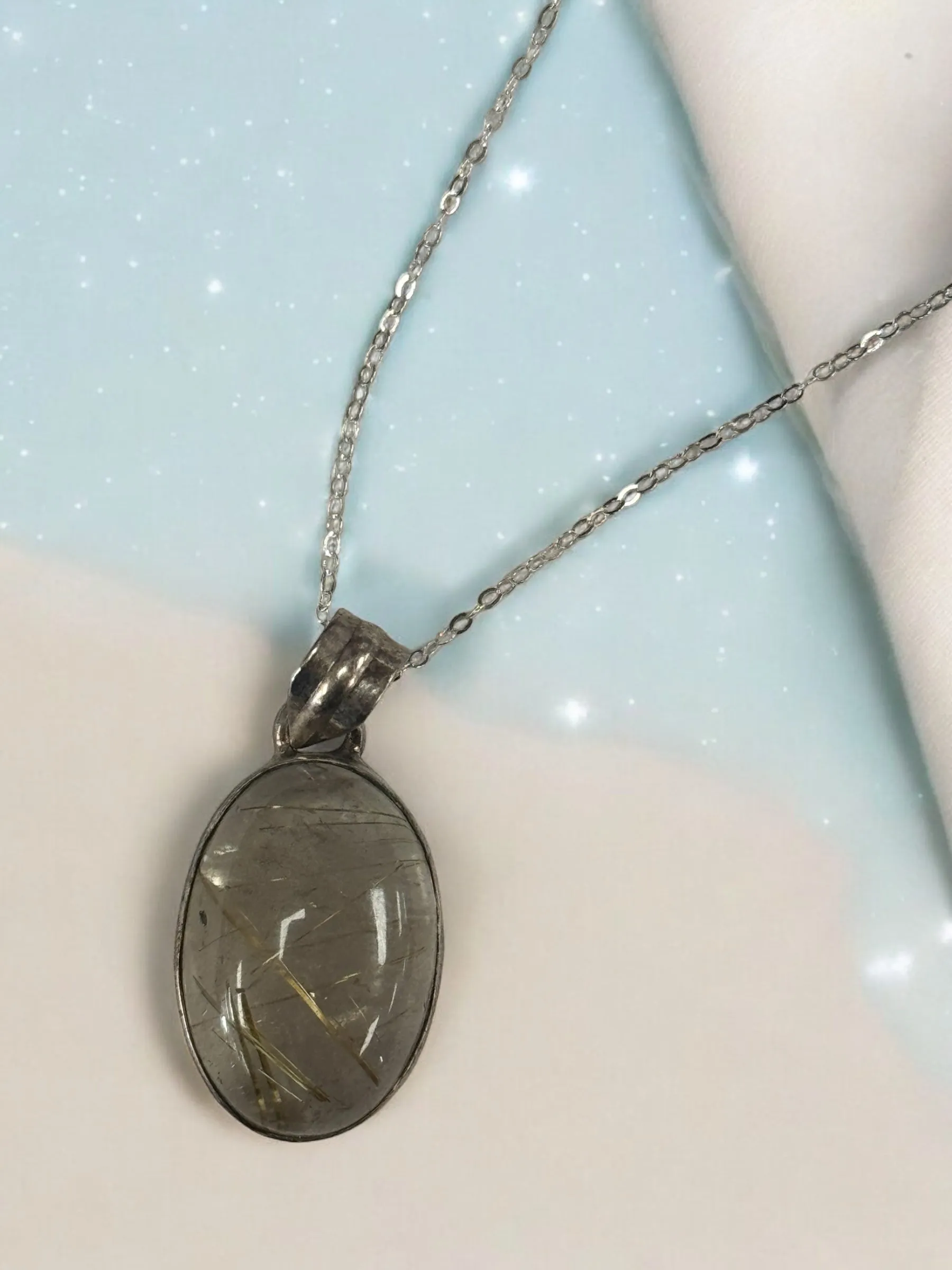 Golden Rutilated Quartz Necklace, Gold Rutile Quartz Pendant