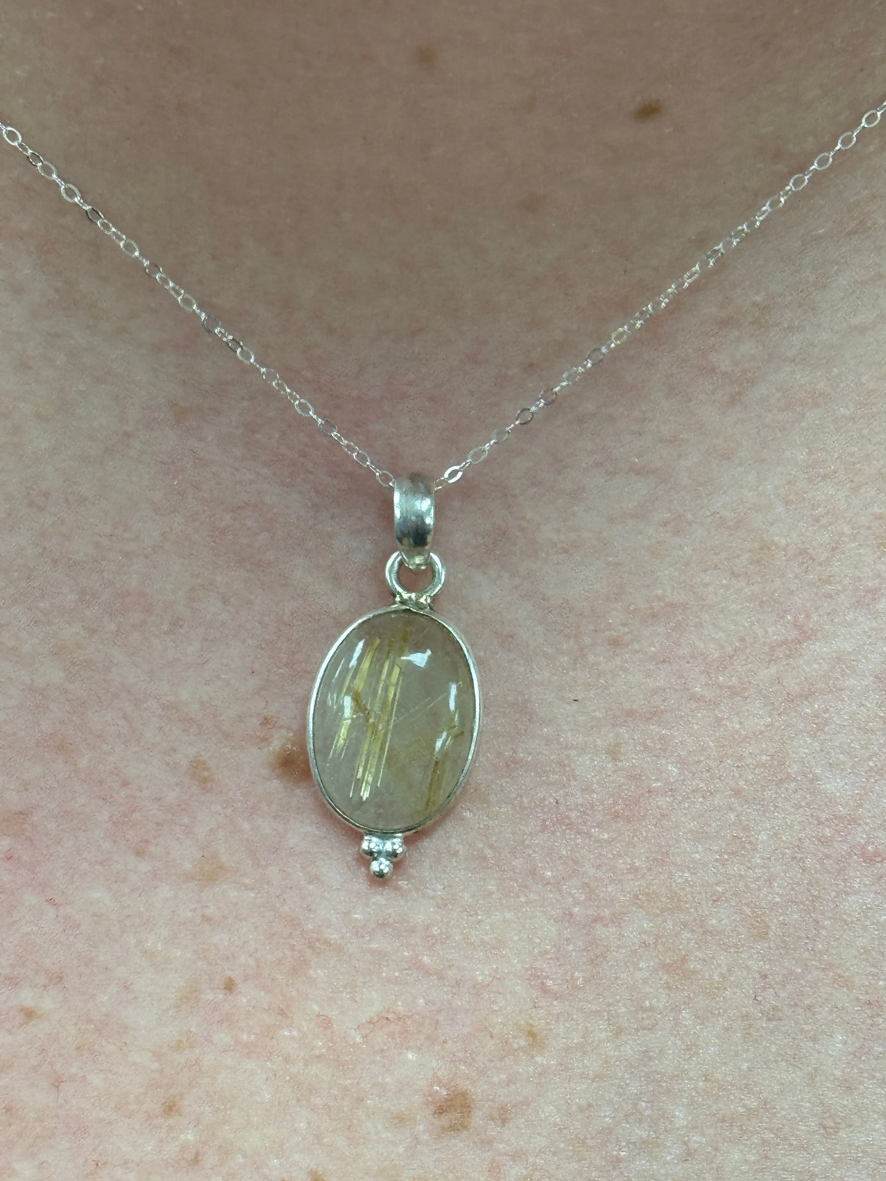 Golden Rutilated Quartz Necklace, Gold Rutile Quartz Pendant