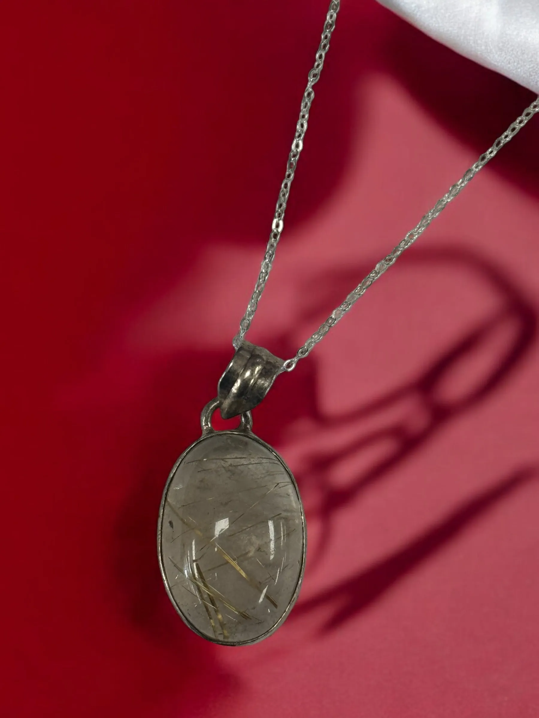 Golden Rutilated Quartz Necklace, Gold Rutile Quartz Pendant