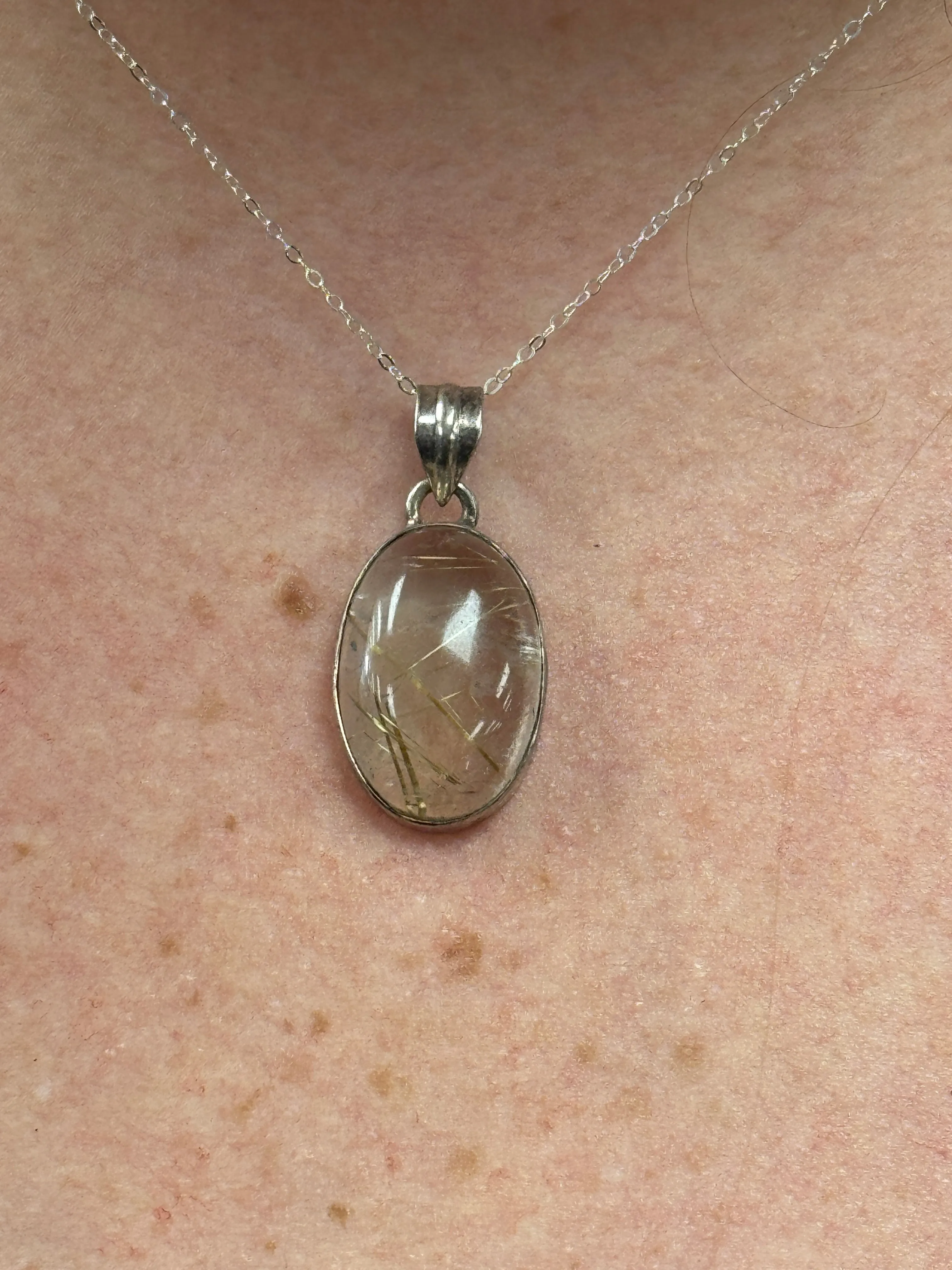 Golden Rutilated Quartz Necklace, Gold Rutile Quartz Pendant