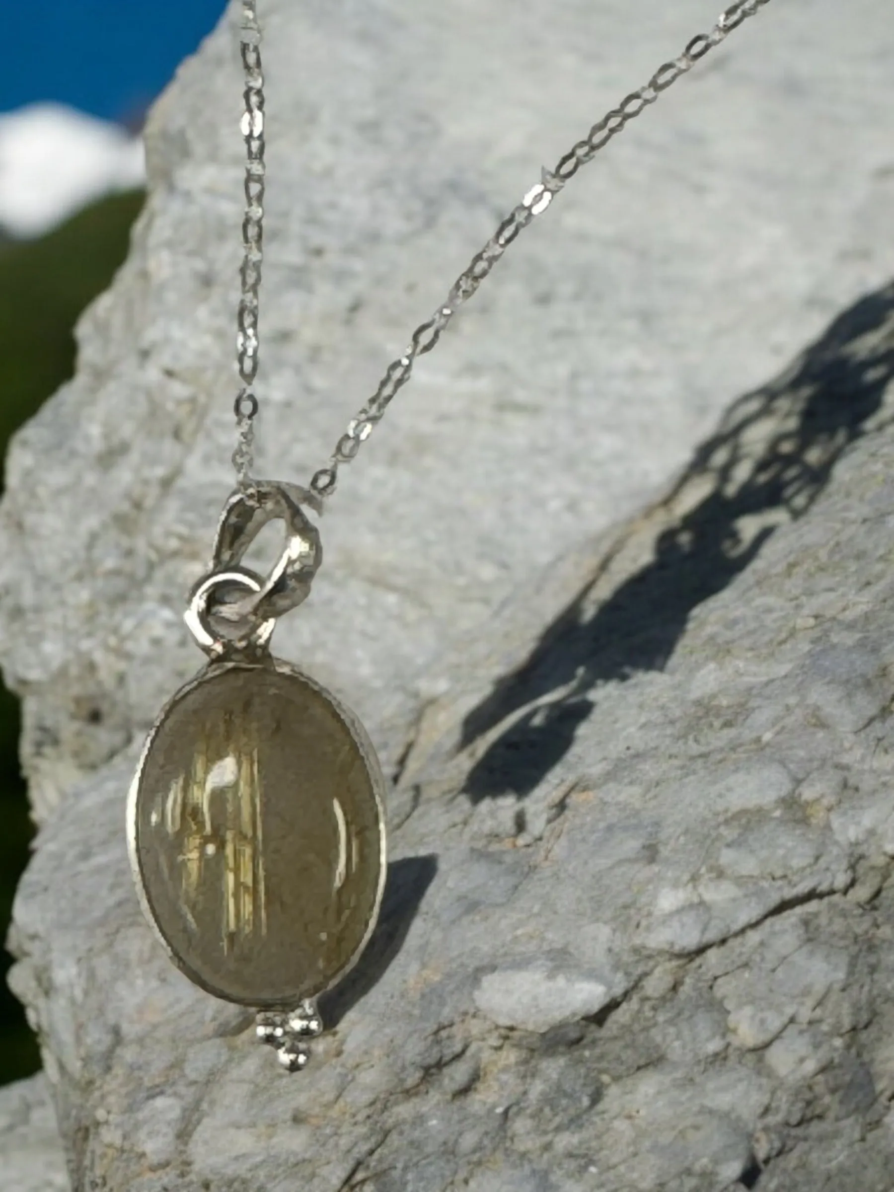 Golden Rutilated Quartz Necklace, Gold Rutile Quartz Pendant