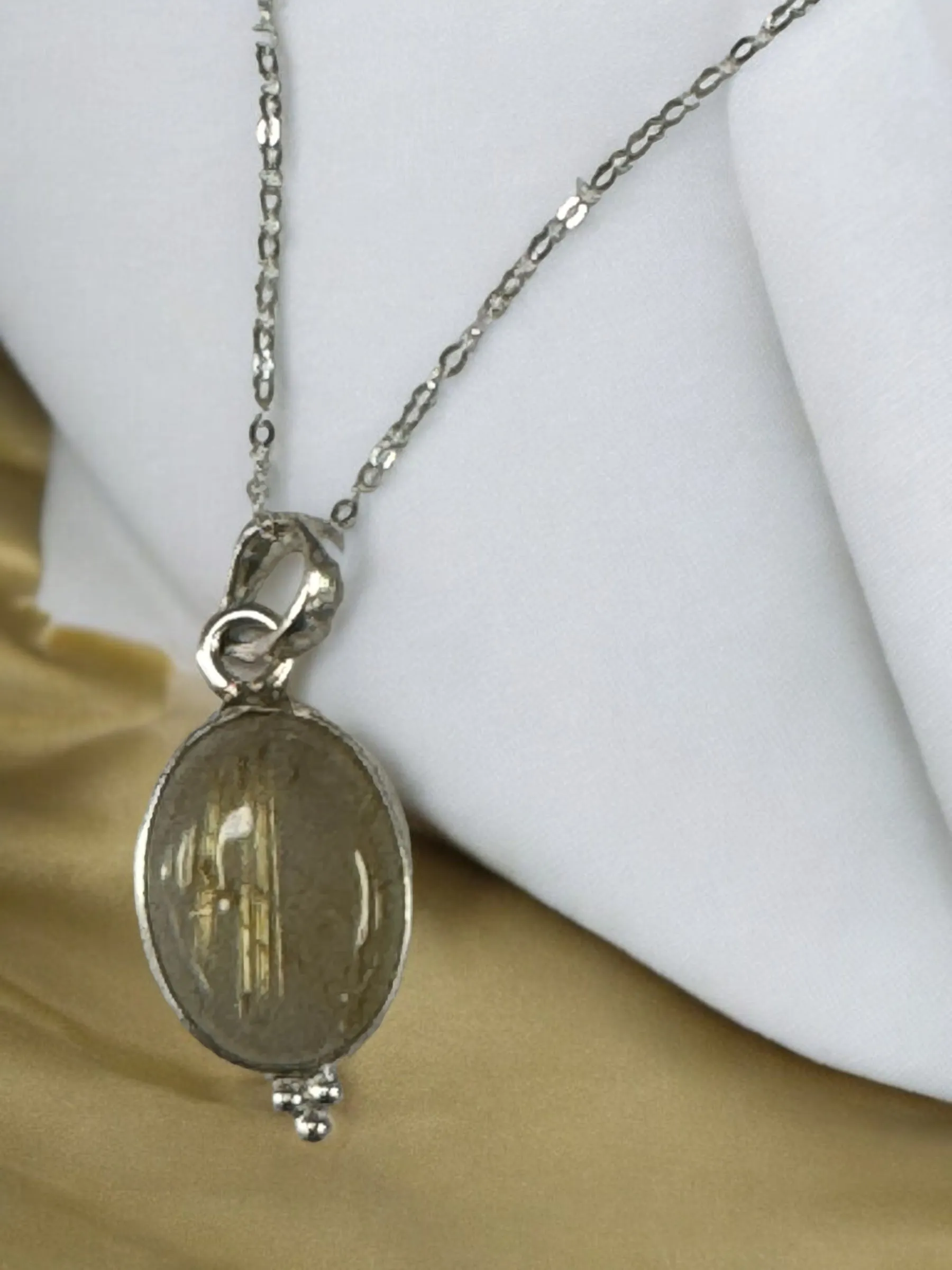 Golden Rutilated Quartz Necklace, Gold Rutile Quartz Pendant
