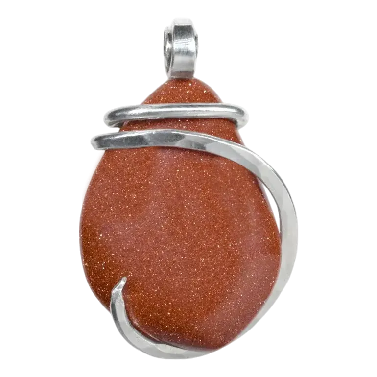 Goldstone Handmade Stone Pendant Wrapped in Silver