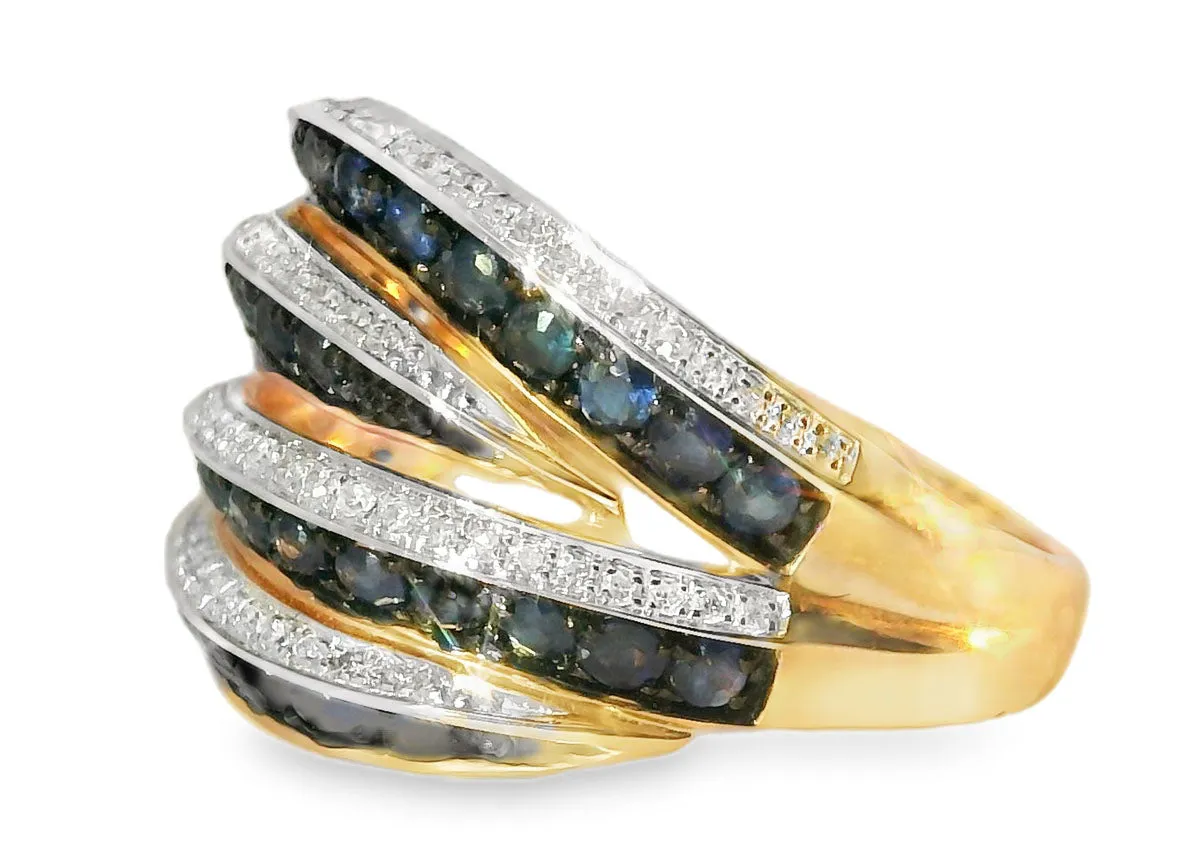 Gorgeous 14K Pink Rose Gold Diamond Sapphire Band Ring