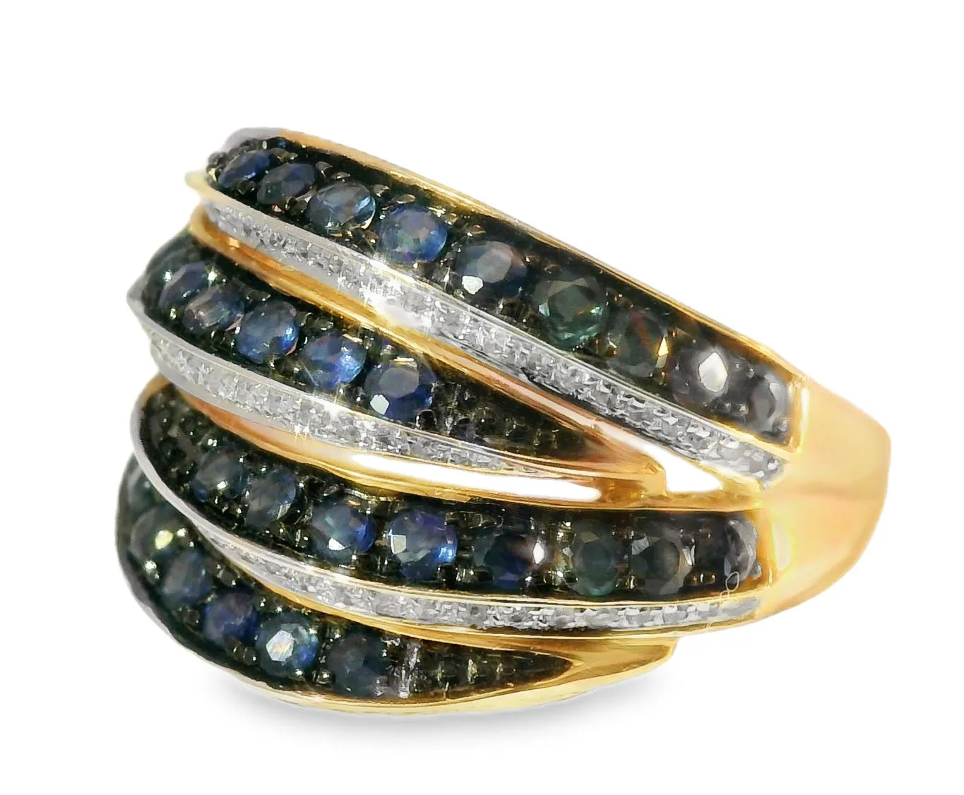Gorgeous 14K Pink Rose Gold Diamond Sapphire Band Ring