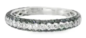 Gorgeous 14K White Gold Black Diamond 3-Row Eternity Wedding Band Ring