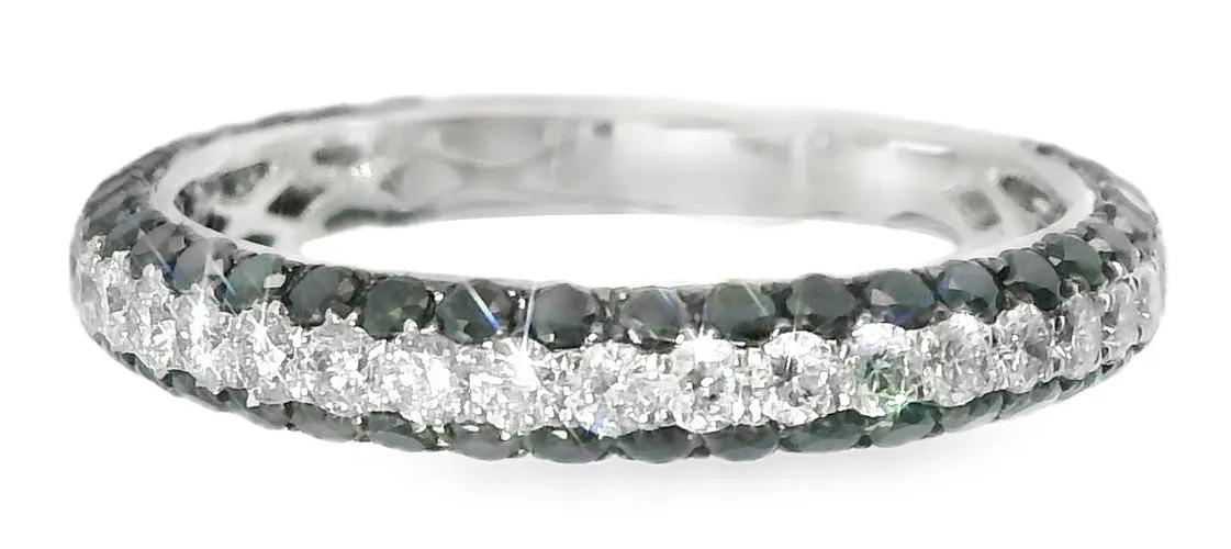 Gorgeous 14K White Gold Black Diamond 3-Row Eternity Wedding Band Ring