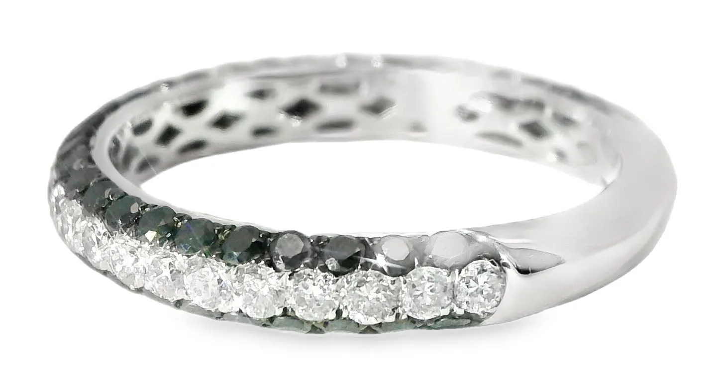 Gorgeous 14K White Gold Black Diamond 3-Row Eternity Wedding Band Ring