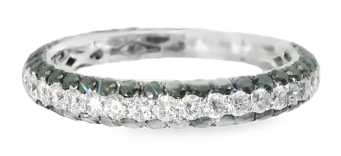 Gorgeous 14K White Gold Black Diamond 3-Row Eternity Wedding Band Ring