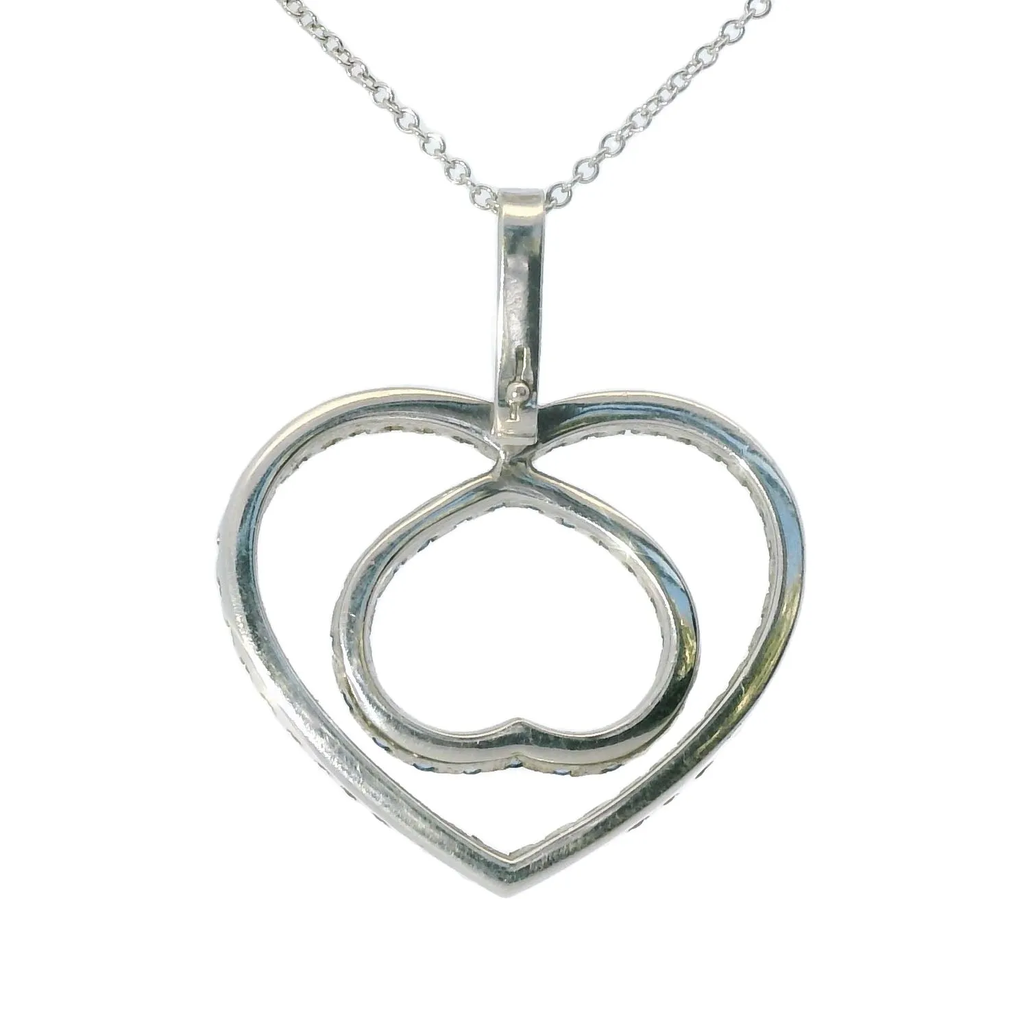 Gorgeous 18K White Gold Champagne Diamond Sapphire Double Heart Pendant Enhancer
