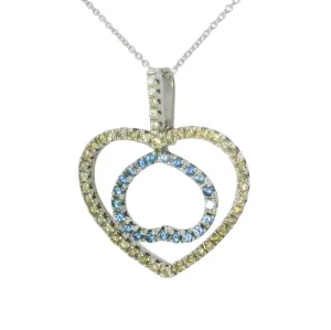Gorgeous 18K White Gold Champagne Diamond Sapphire Double Heart Pendant Enhancer
