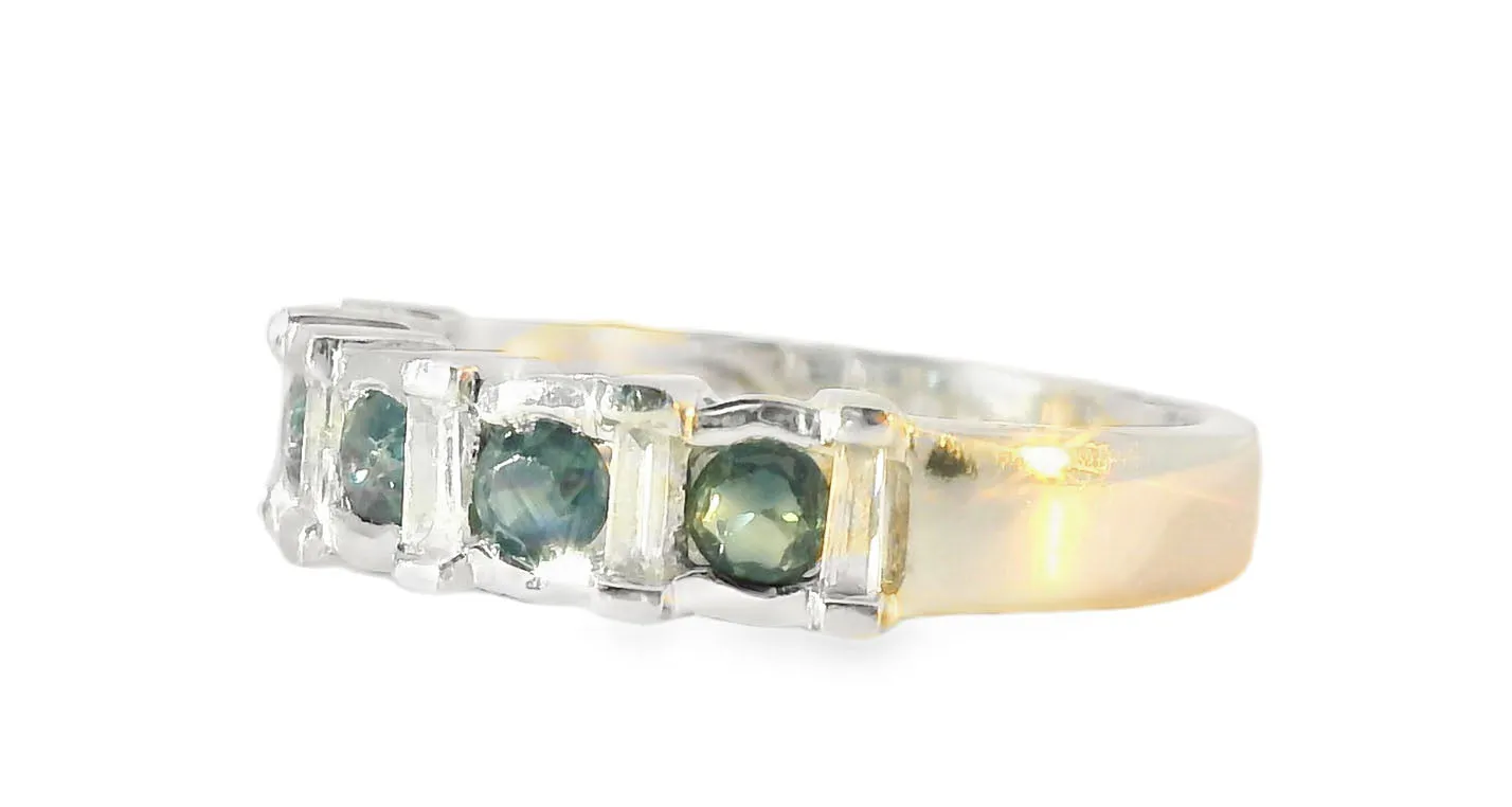 Gorgeous Estate 14K White Gold Diamond Sapphire Stacking Band Ring