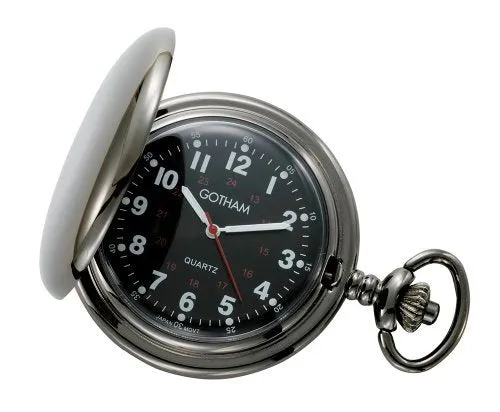 Gotham Men's Gunmetal Black Dial Covered Quartz Pocket Watch # GWC15042BBK
