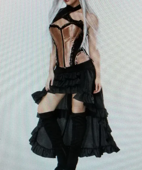 Gothic Halter Stain Three Piece Over Bust Corset Dress With Extended Back