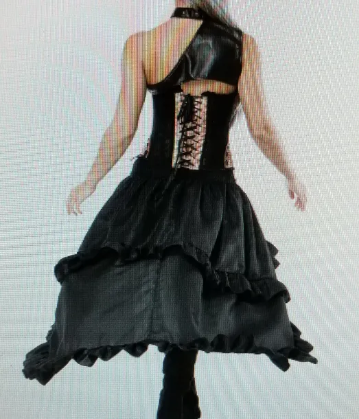 Gothic Halter Stain Three Piece Over Bust Corset Dress With Extended Back