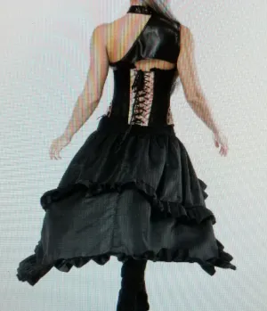 Gothic Halter Stain Three Piece Over Bust Corset Dress With Extended Back