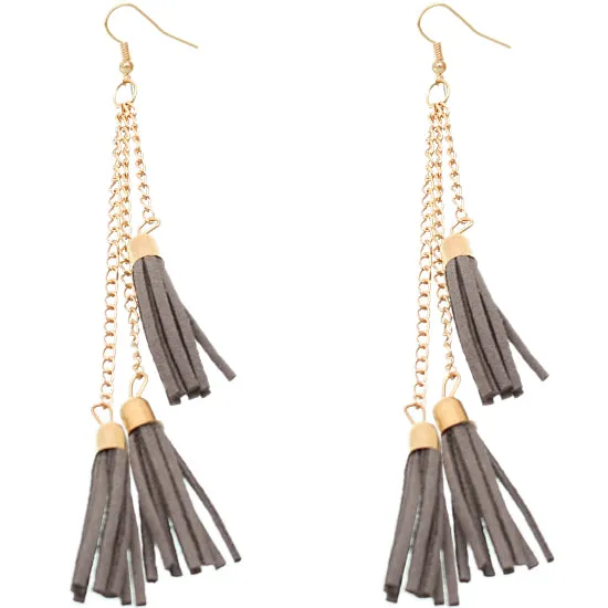 Gray Tassel Drop Chain Dangle Earrings