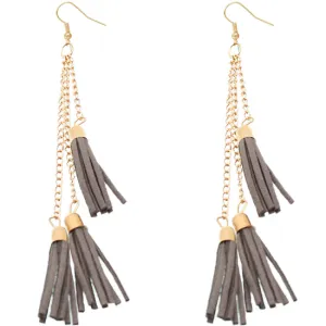 Gray Tassel Drop Chain Dangle Earrings