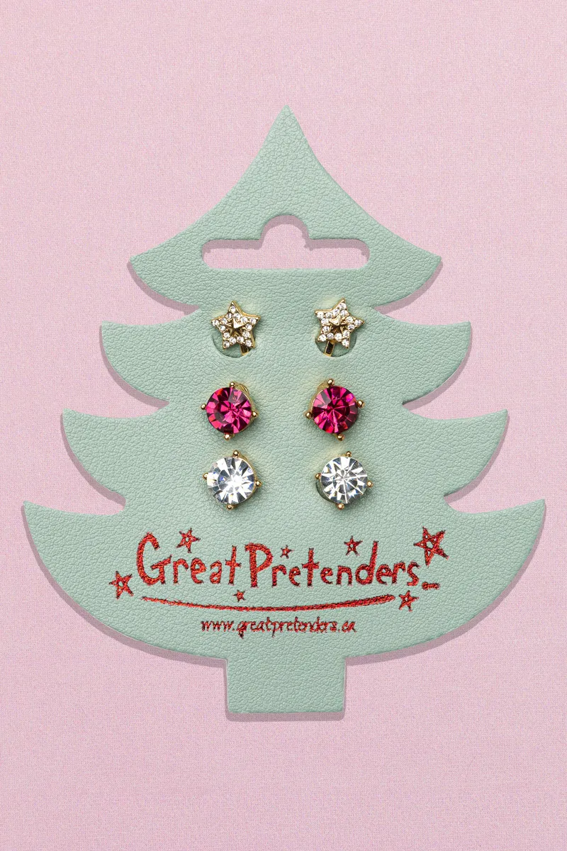 Great Pretenders Holiday Pleather Tree Clip on Earrings, 3pair
