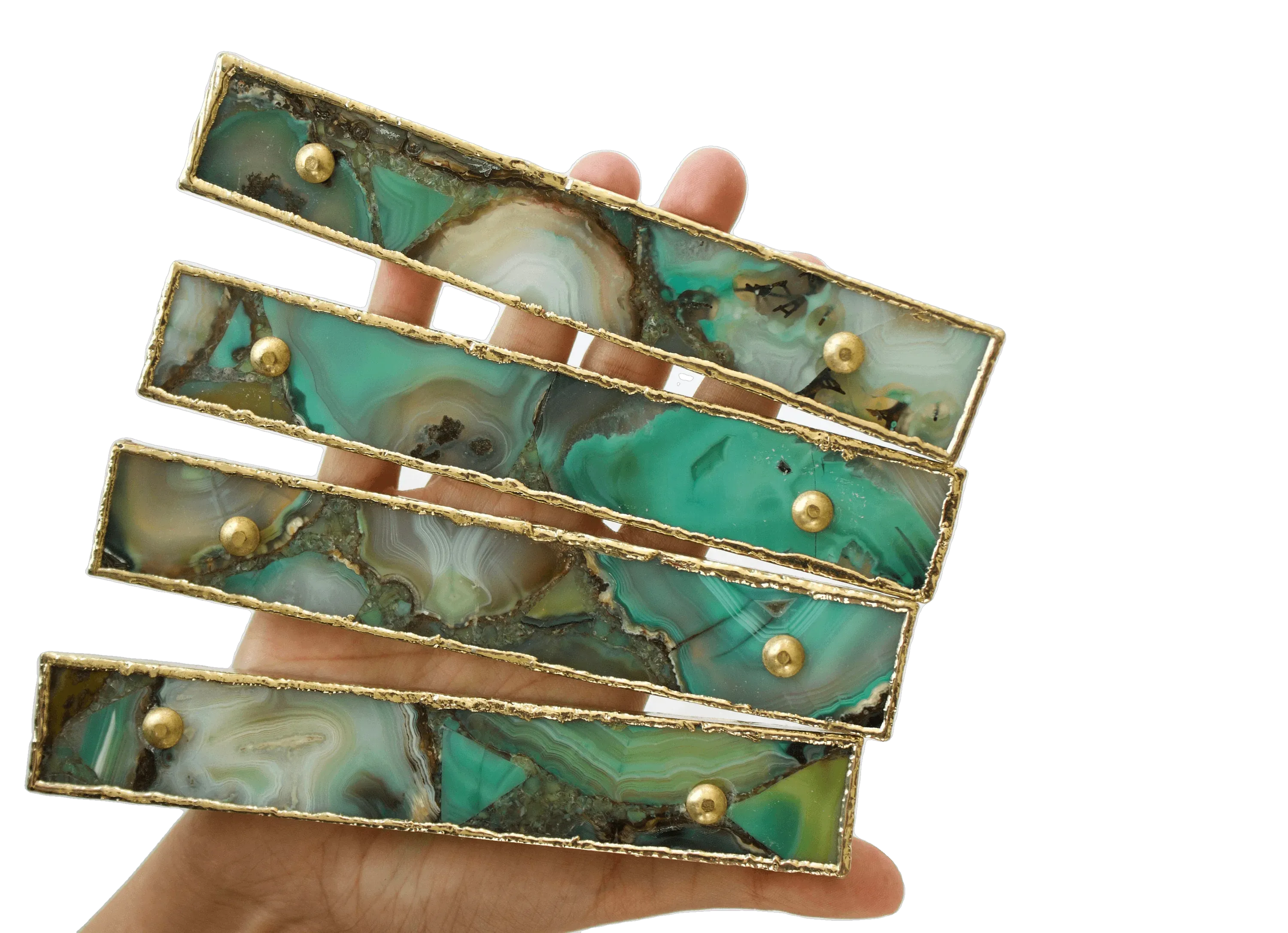 Green Agate Cabinet Door Pull Handle - Set of 4
