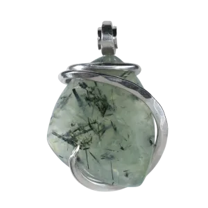 Green Epidote Quartz Handmade Crystal Pendant Wrapped in Silver