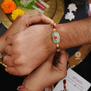 Green Quartz Silver Gold Polish Rakhi