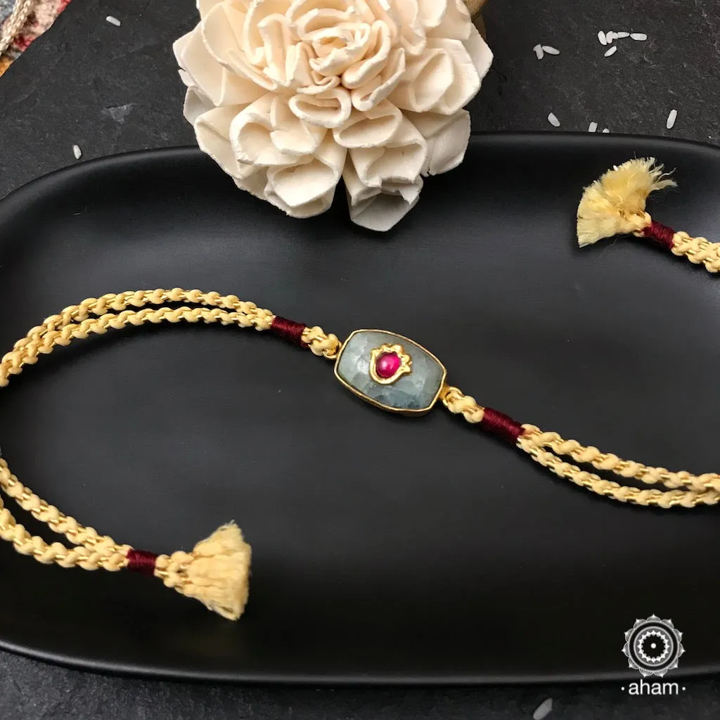 Green Quartz Silver Gold Polish Rakhi