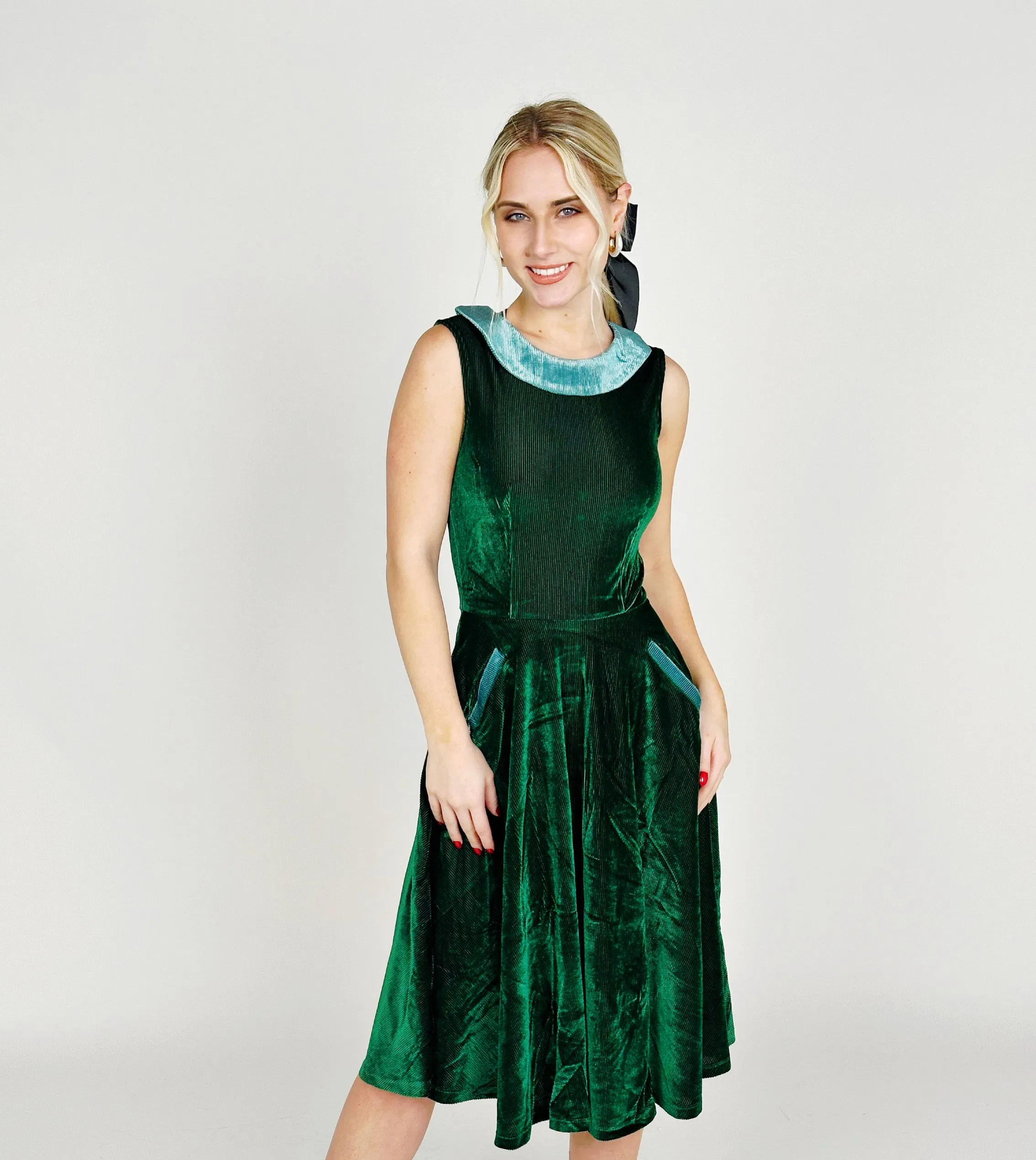 Green Velvet Midi Dress