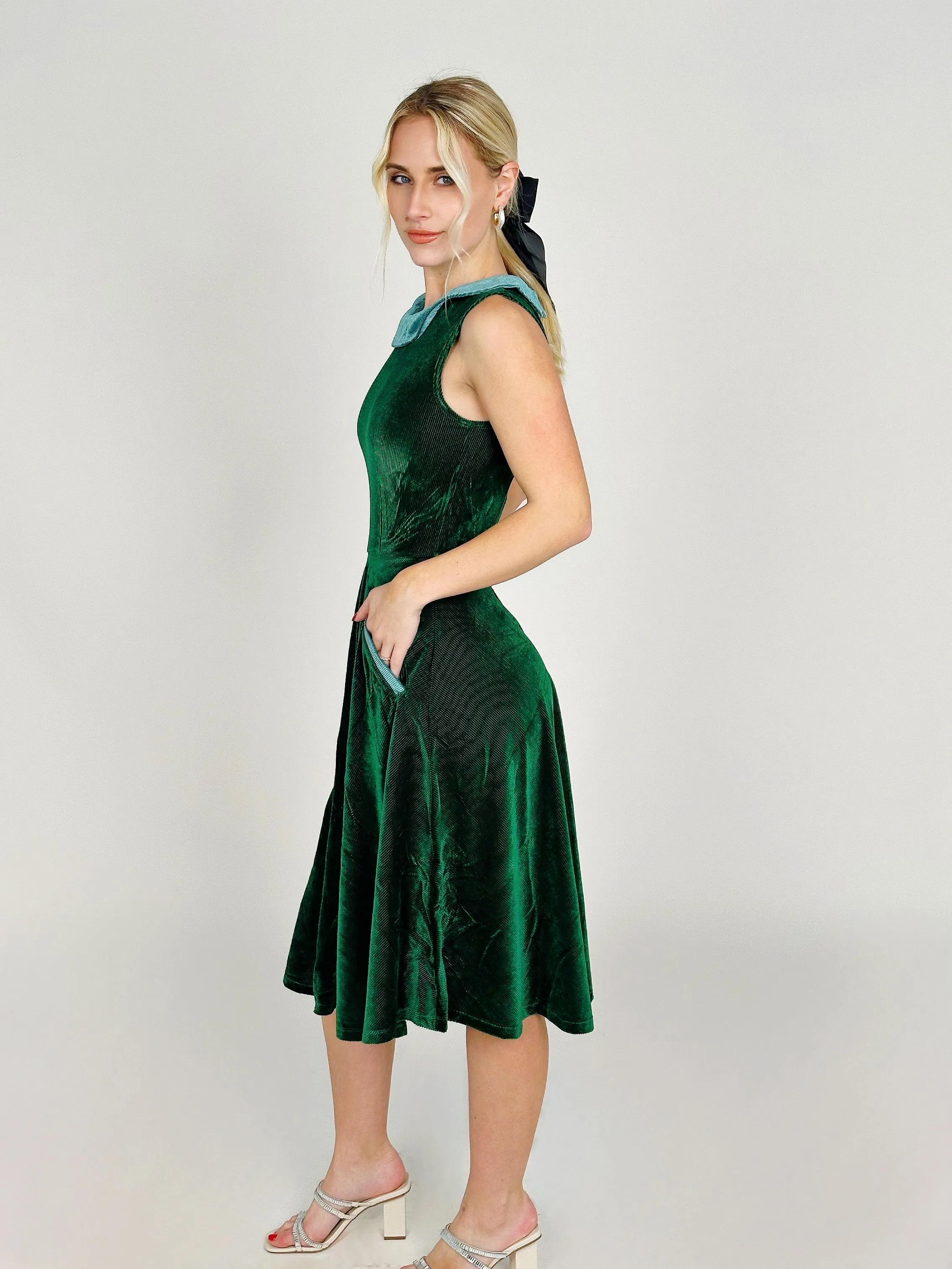 Green Velvet Midi Dress