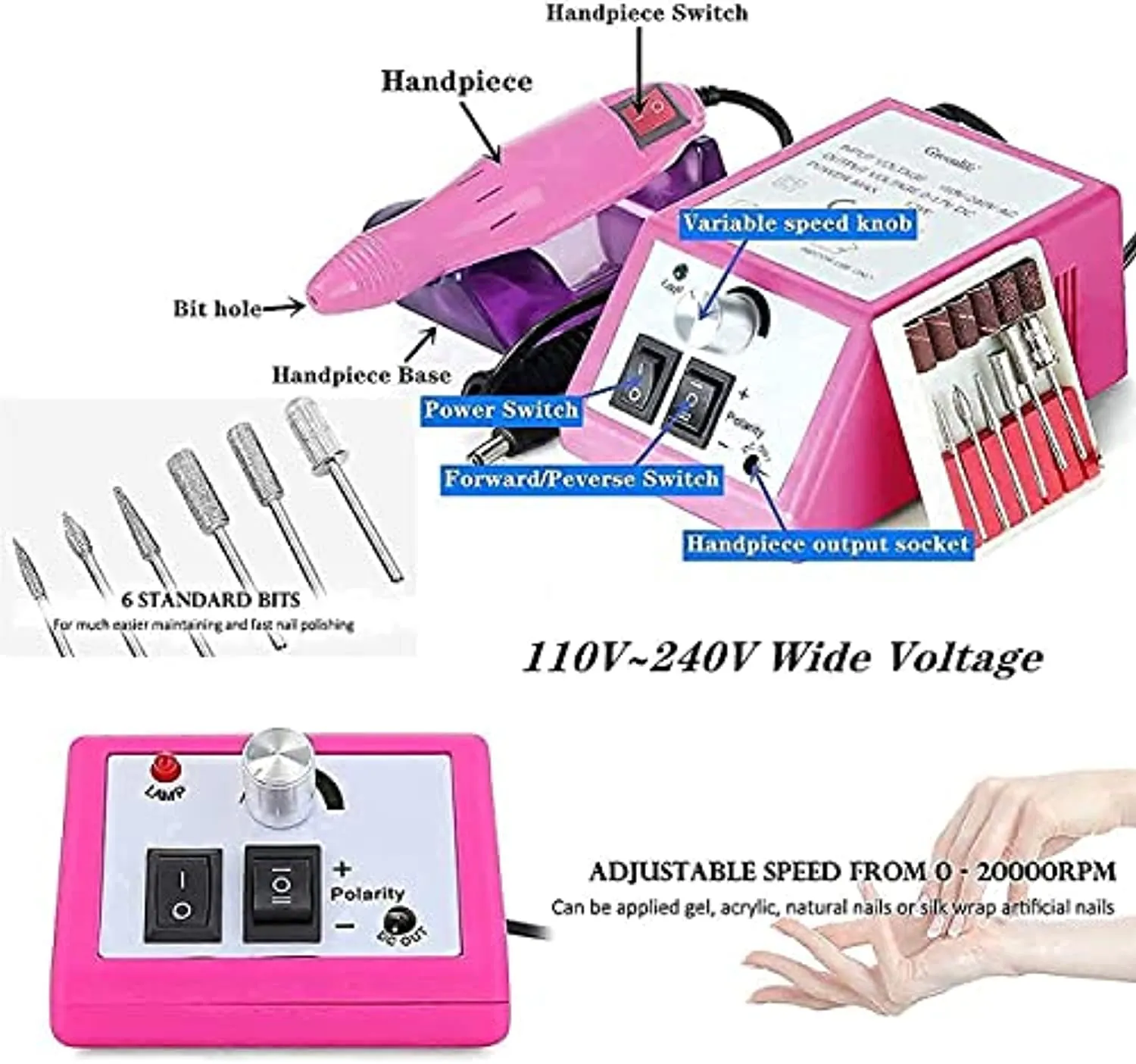 GreenLife Electric Nail Drill 20000rpm machine   54W 18pcs UV LED Nail Light Portable UV LED Nail Lamp
