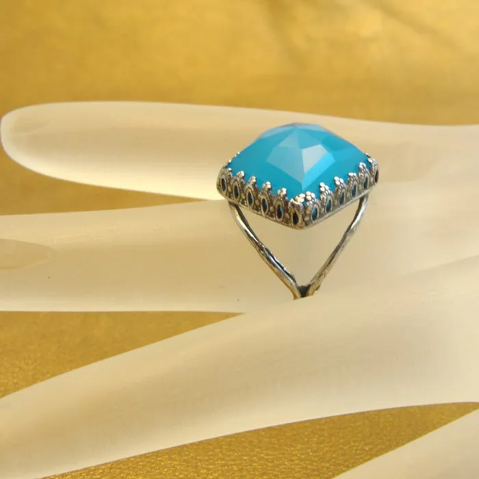 Hadar Designers Blue Ocean Quartz Ring size 6, 6.5 Handmade 925 Silver (H)LAST