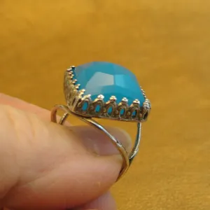 Hadar Designers Blue Ocean Quartz Ring size 6, 6.5 Handmade 925 Silver (H)LAST