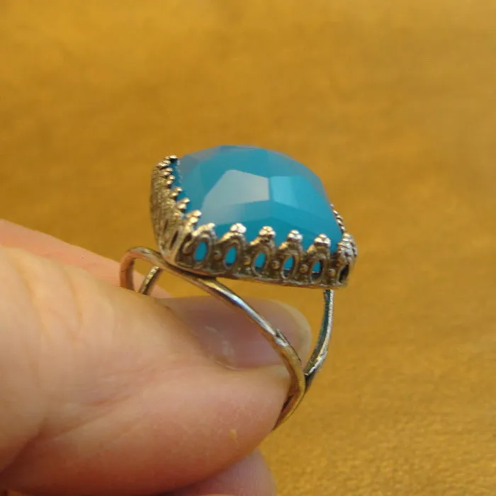 Hadar Designers Blue Ocean Quartz Ring size 6, 6.5 Handmade 925 Silver (H)LAST