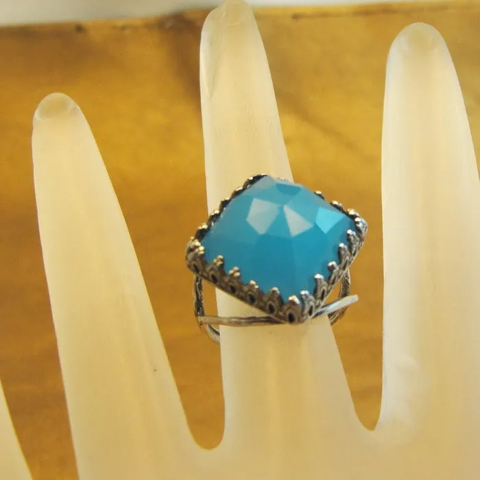 Hadar Designers Blue Ocean Quartz Ring size 6, 6.5 Handmade 925 Silver (H)LAST