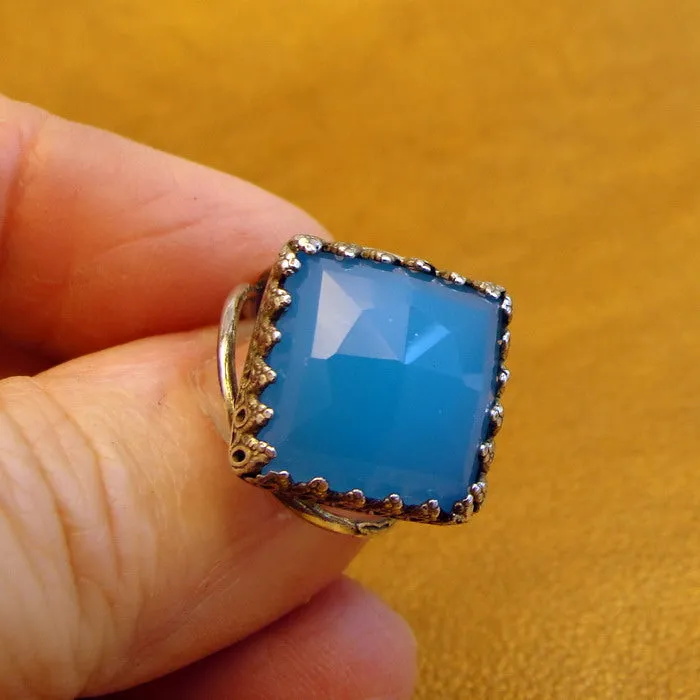 Hadar Designers Blue Ocean Quartz Ring size 6, 6.5 Handmade 925 Silver (H)LAST
