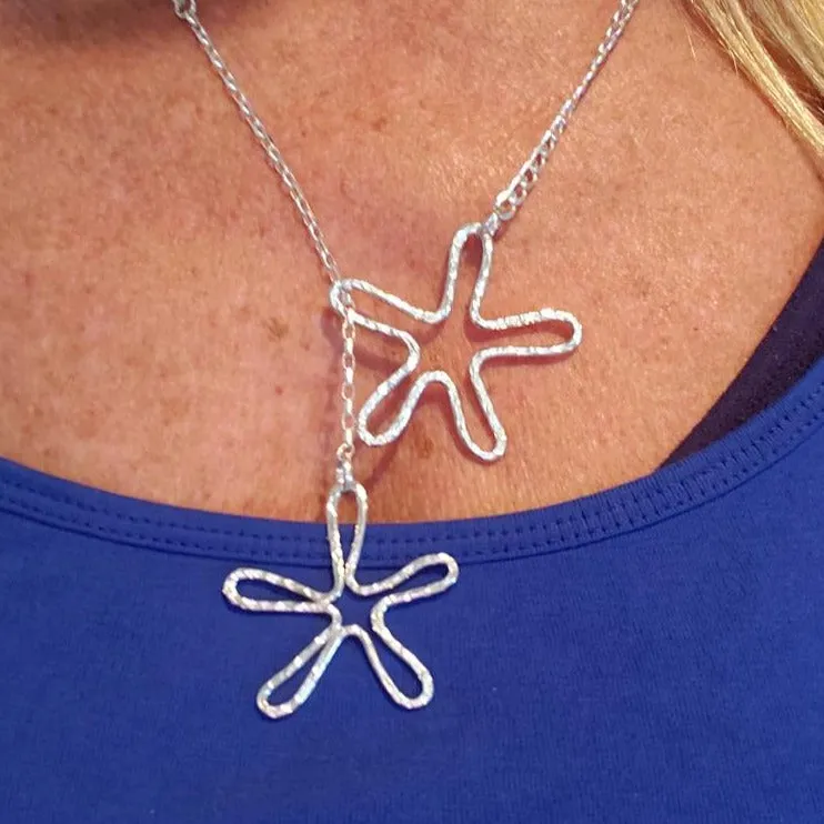 Handmade Sterling Silver Flower Petal Lariat Necklace – Adjustable Floral Design