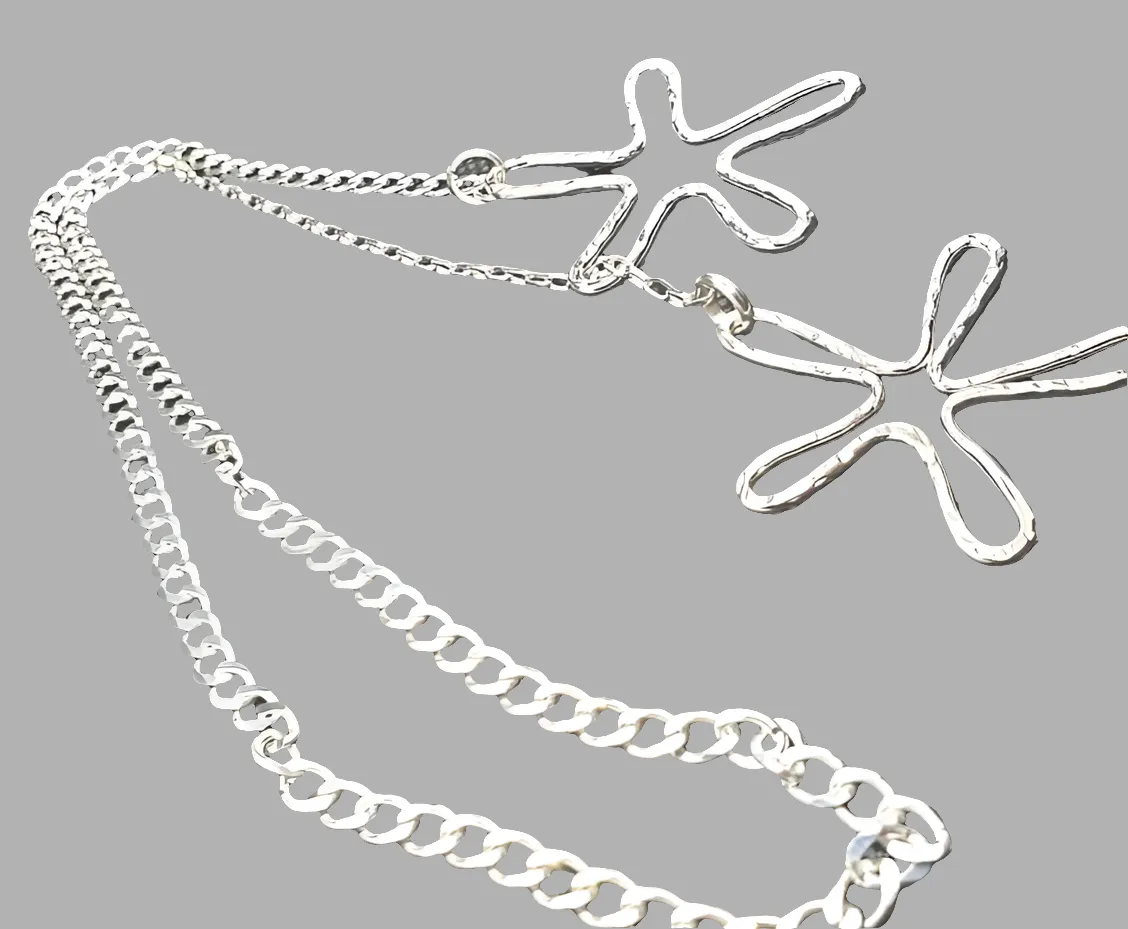 Handmade Sterling Silver Flower Petal Lariat Necklace – Adjustable Floral Design